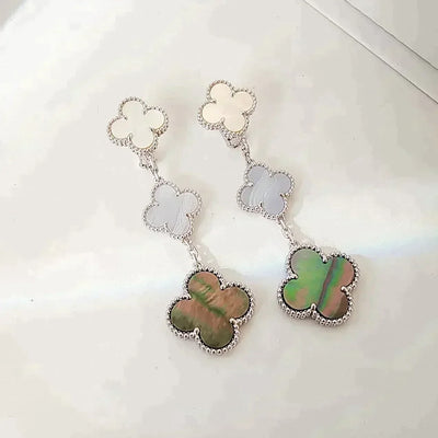 CLOVER 3 MOTIFS CHALCEDONY DARK MOP  EARRINGS SILVER