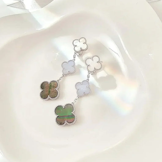 CLOVER 3 MOTIFS CHALCEDONY DARK MOP  EARRINGS SILVER