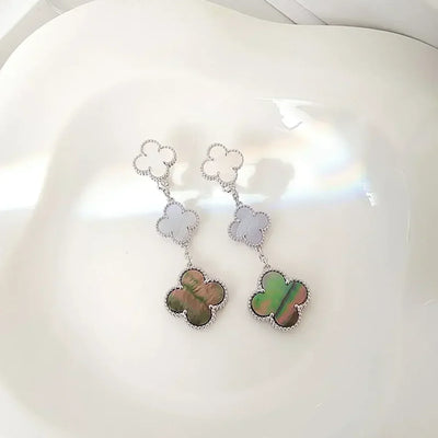 CLOVER 3 MOTIFS CHALCEDONY DARK MOP  EARRINGS SILVER