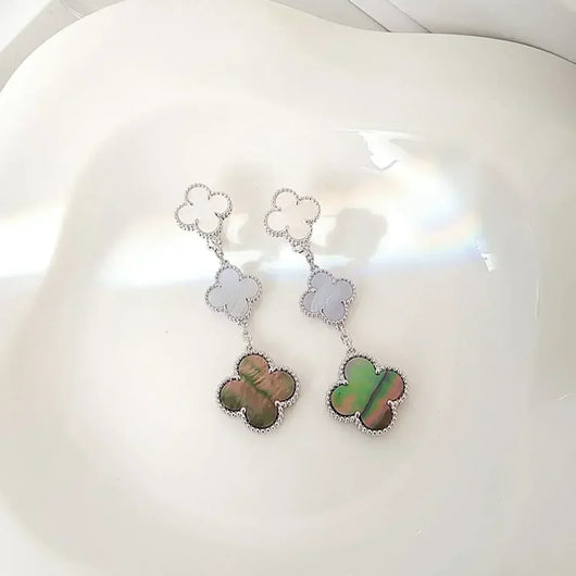 CLOVER 3 MOTIFS CHALCEDONY DARK MOP  EARRINGS SILVER