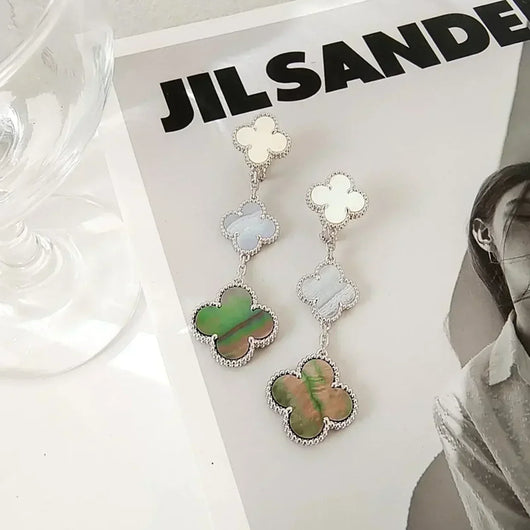 CLOVER 3 MOTIFS CHALCEDONY DARK MOP  EARRINGS SILVER