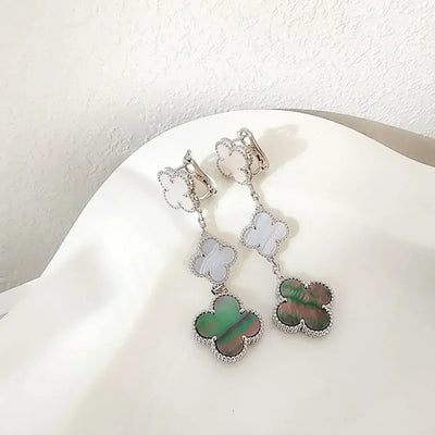 CLOVER 3 MOTIFS CHALCEDONY DARK MOP  EARRINGS SILVER
