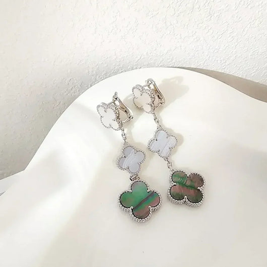 CLOVER 3 MOTIFS CHALCEDONY DARK MOP  EARRINGS SILVER