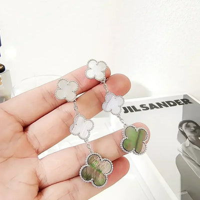 CLOVER 3 MOTIFS CHALCEDONY DARK MOP  EARRINGS SILVER