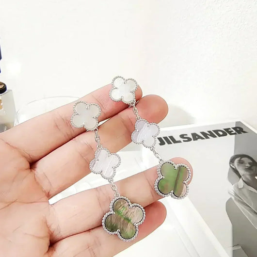 CLOVER 3 MOTIFS CHALCEDONY DARK MOP  EARRINGS SILVER