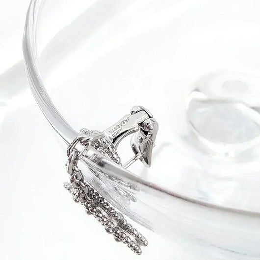 CLOVER 2 MOTIFS  DIAMOND ONYX EARRINGS SILVER
