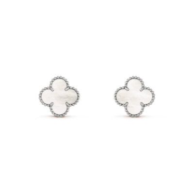 CLOVER MEDIUM 1 MOTIFS  WHITE MOP EARRINGS SILVER