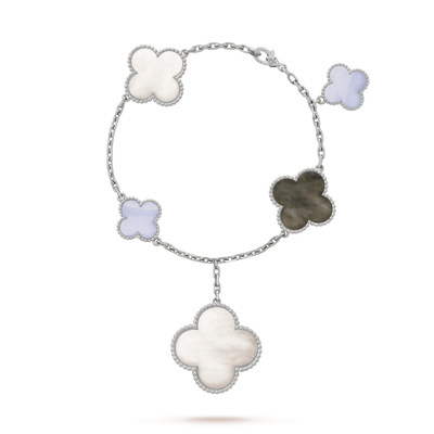 MAGIC CLOVER 5 MOTIFS MOP CHALCEDONY BRACELET  SILVER