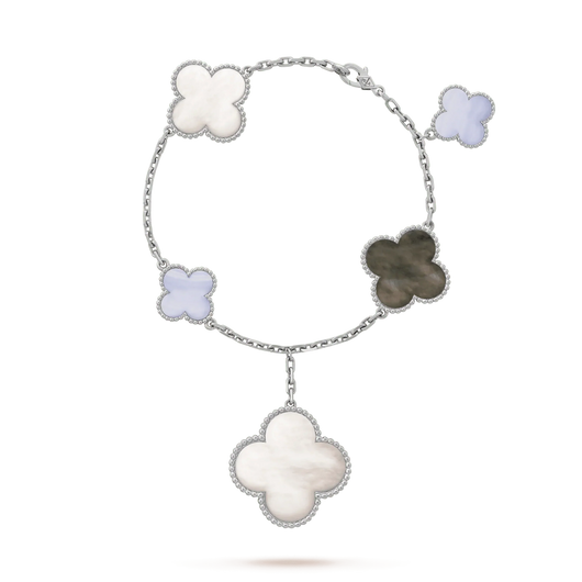 MAGIC CLOVER 5 MOTIFS WHITE MOP BRACELET SIVLER