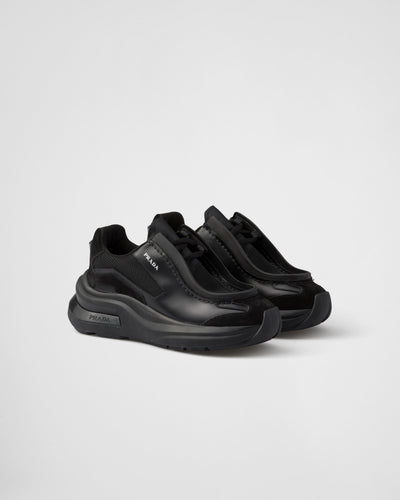 Brushed leather, bike fabric, and suede sneakers