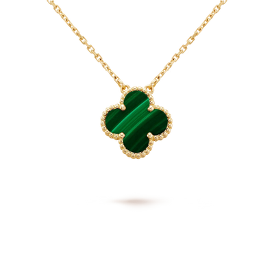CLOVER 15MM MALACHITE SINGLE FLOWER  NECKLACE