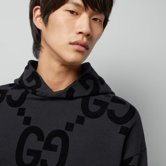GG FLOCKED PRINT COTTON FLEECE SWEATSHIRT