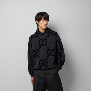 GG FLOCKED PRINT COTTON FLEECE SWEATSHIRT