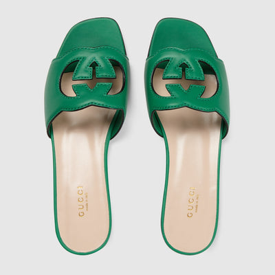 Women's slide leather sandal with Interlocking G
