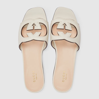 Suede sandal with interlocking G