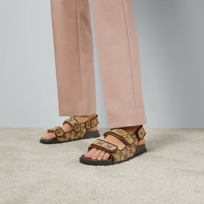 Women's leather sandal with Double G