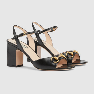 Women's mid-heel leather sandal with Horsebit