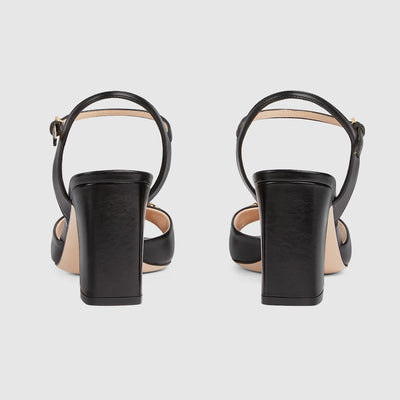 Women's mid-heel leather sandal with Horsebit