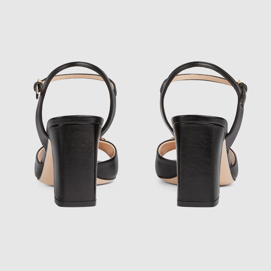 Women's mid-heel leather sandal with Horsebit