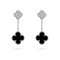 CLOVER 2 MOTIFS  DIAMOND ONYX EARRINGS SILVER