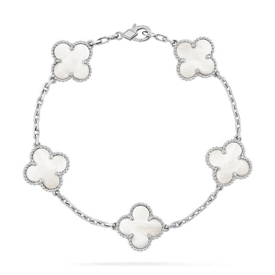 CLOVER 5 MOTIF WHITE FRITILLARY BRACELET SILVER