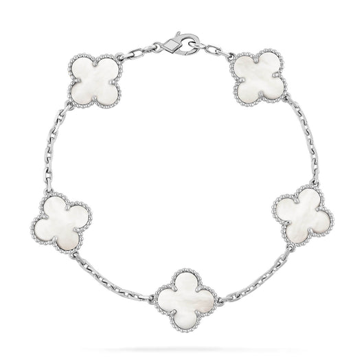 CLOVER 5 MOTIF WHITE FRITILLARY BRACELET SILVER