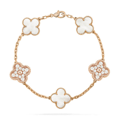 CLOVER 5 MOTIF WHITE MOP DIAMOND BRACELET