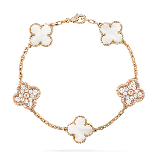 CLOVER 5 MOTIF WHITE MOP DIAMOND BRACELET