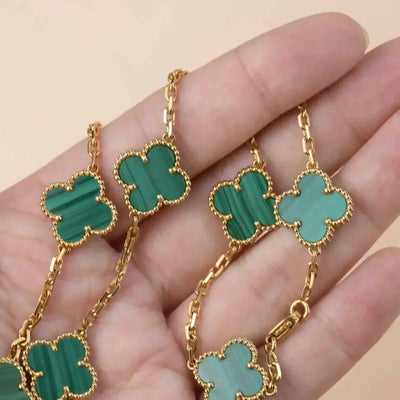 CLOVER VINTAGE MALACHITE NECKLACE 10 MOTIFS