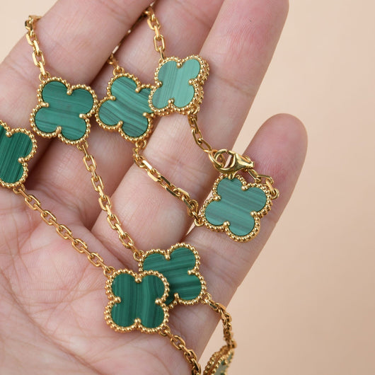 CLOVER VINTAGE MALACHITE NECKLACE 10 MOTIFS