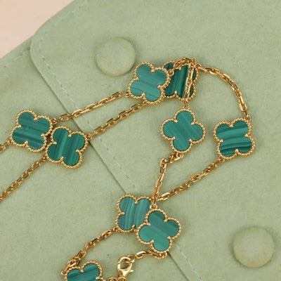 CLOVER VINTAGE MALACHITE NECKLACE 10 MOTIFS