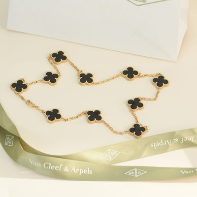 CLOVER VINTAGE ONYX  NECKLACE 10 MOTIFS