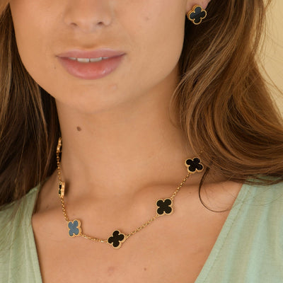 CLOVER VINTAGE ONYX  NECKLACE 10 MOTIFS