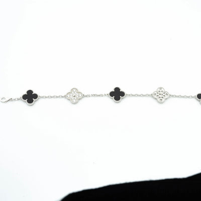 CLOVER 5 MOTIF ONYXS DIAMOND BRACELET SILVER
