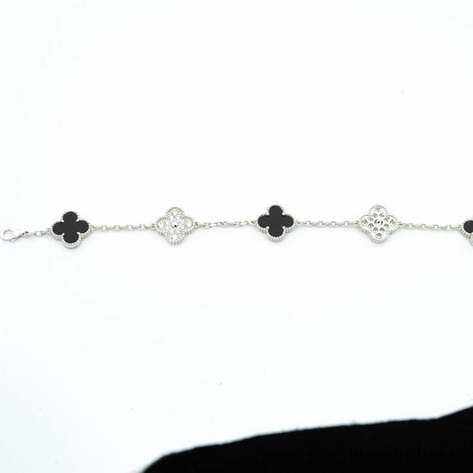 CLOVER 5 MOTIF ONYXS DIAMOND BRACELET SILVER