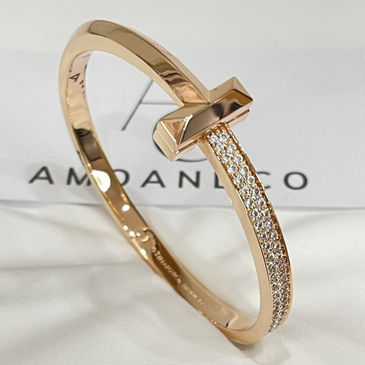 WIDE DIAMONDS HINGED BANGLE ROSE GOLD