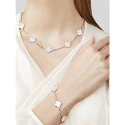 CLOVER 5 MOTIF WHITE FRITILLARY BRACELET SILVER