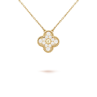 CLOVER 15MM DIAMOND SINGLE FLOWER NECKLACE
