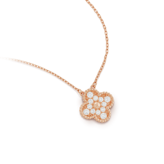 CLOVER 15MM DIAMOND SINGLE FLOWER NECKLACE