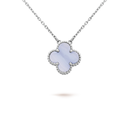 CLOVER 15MM BLUE CHALCEDONY NECKLACE SILVER
