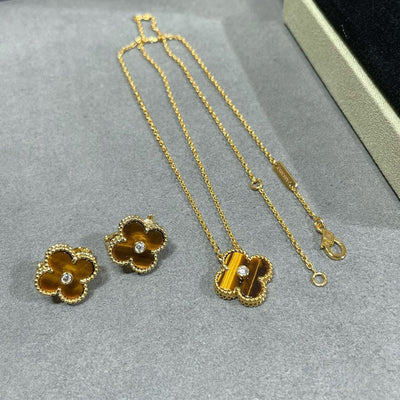 CLOVER 15MM DIAMOND AND YELLOW TIGER'S EYE AGATE NECKLACE