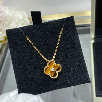 CLOVER 15MM DIAMOND AND YELLOW TIGER'S EYE AGATE NECKLACE
