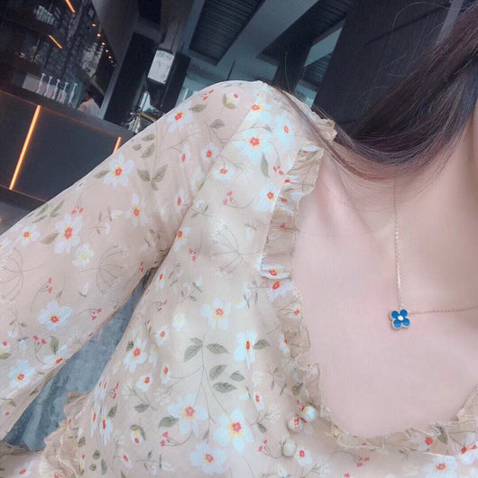 CLOVER 15MM DIAMOND AND BLUE AGATE NECKLACE