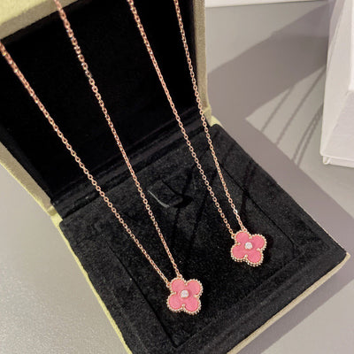 CLOVER 15MM DIAMOND AND PINK MOTHER-OF-PEARL NECKLACE