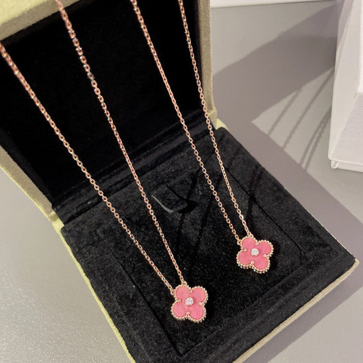 CLOVER 15MM DIAMOND AND PINK MOTHER-OF-PEARL NECKLACE