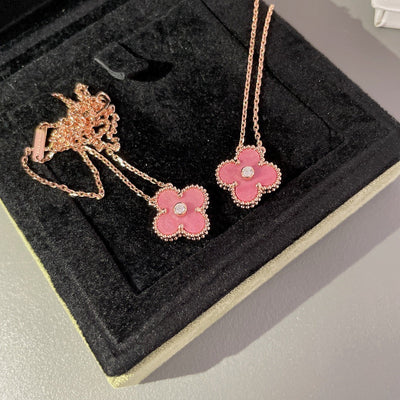 CLOVER 15MM DIAMOND AND PINK MOTHER-OF-PEARL NECKLACE