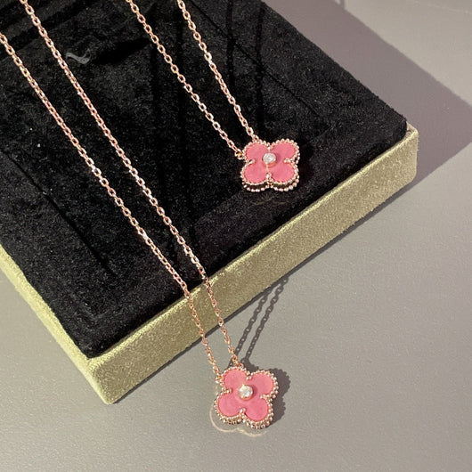 CLOVER 15MM DIAMOND AND PINK MOTHER-OF-PEARL NECKLACE