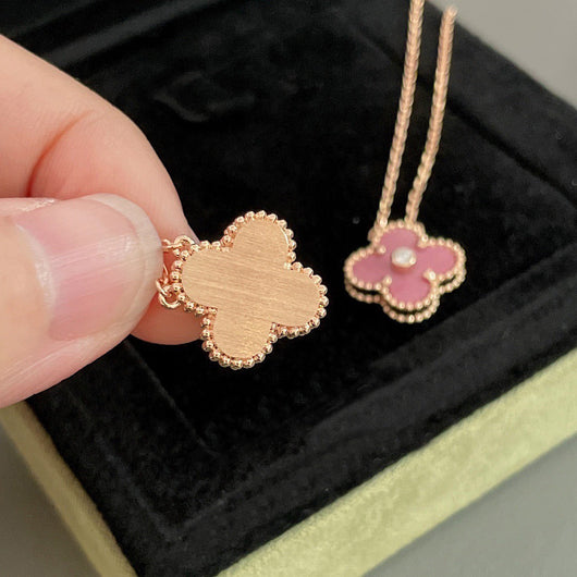 CLOVER 15MM DIAMOND AND PINK MOTHER-OF-PEARL NECKLACE