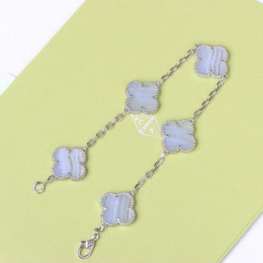 CLOVER  5 MOTIF PURPLE CHALCEDONY BRACELET SILVER