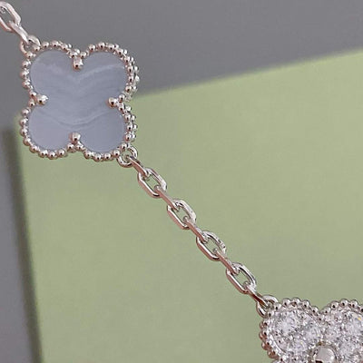CLOVER  5 MOTIF DIAMOND PURPLE CHALCEDONY BRACELET SILVER